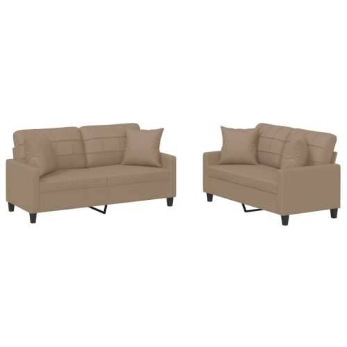 2-dijelni set sofa s jastucima boja cappuccina od umjetne kože - Boja cappuccina s jastučićima Cijena