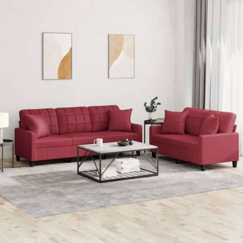 2-dijelni set sofa s jastucima boja vina od umjetne kože - boja crnog vina s jastučićima Cijena