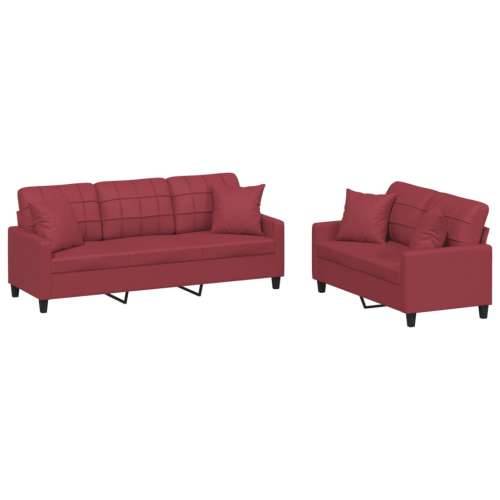 2-dijelni set sofa s jastucima boja vina od umjetne kože - boja crnog vina s jastučićima Cijena