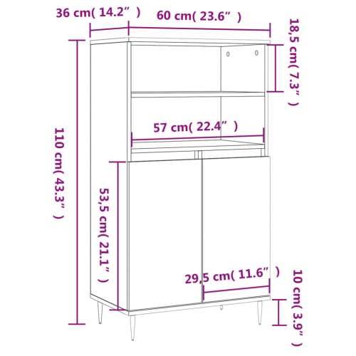 Visoka komoda dimljenog hrasta 60x36x110 cm konstruiranog drva - Dimljeni hrast 1 Cijena