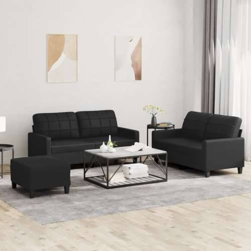 3-dijelni set sofa s jastucima crni od umjetne kože - Crna s jastučićima i tabureom Cijena