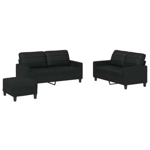 3-dijelni set sofa s jastucima crni od umjetne kože - Crna s jastučićima i tabureom Cijena
