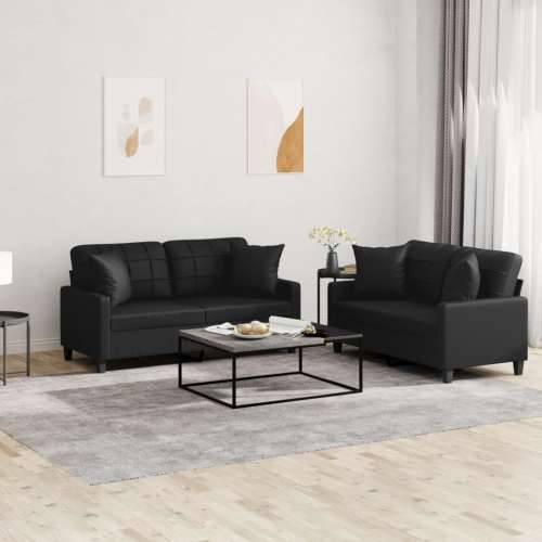 2-dijelni set sofa s jastucima crni od umjetne kože - Crna s jastučićima Cijena