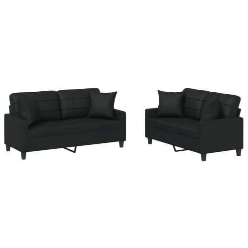 2-dijelni set sofa s jastucima crni od umjetne kože - Crna s jastučićima Cijena