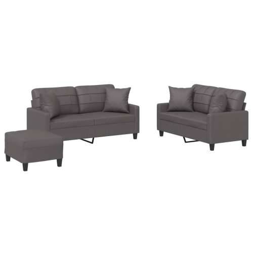 3-dijelni set sofa s jastucima sivi od umjetne kože - Siva s jastucima i tabureom Cijena
