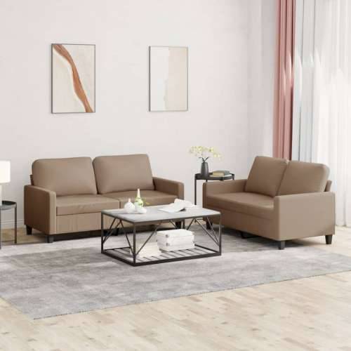 2-dijelni set sofa s jastucima boja cappuccina od umjetne kože - Boja cappuccina s jastučićima Cijena