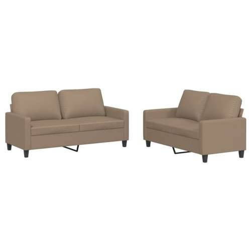 2-dijelni set sofa s jastucima boja cappuccina od umjetne kože - Boja cappuccina s jastučićima Cijena