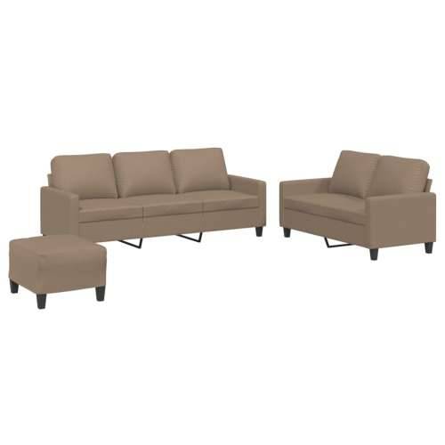 3-dijelni set sofa s jastucima boja cappuccina od umjetne kože Boja cappuccina s jastučićima i tabureom Cijena