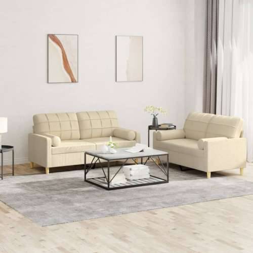 2-dijelni set sofa s jastucima krem od tkanine - Krema s jastučićima Cijena