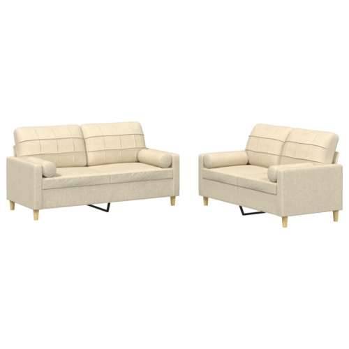 2-dijelni set sofa s jastucima krem od tkanine - Krema s jastučićima Cijena