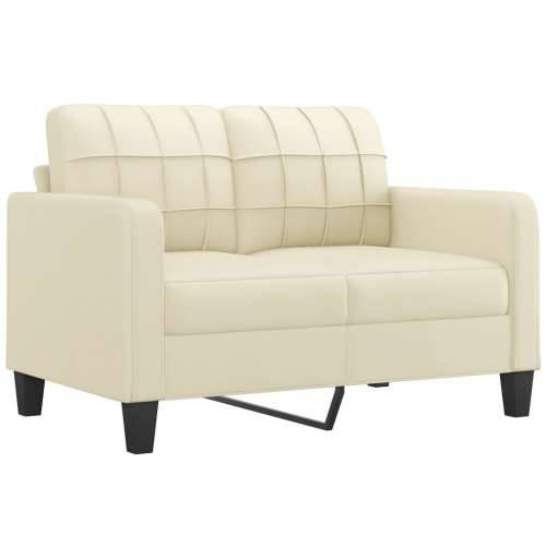 3-dijelni set sofa s jastucima krem od umjetne kože - Krema s jastucima i tabureom Cijena