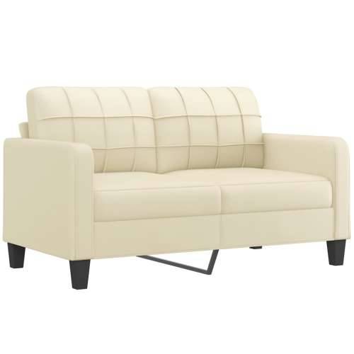 3-dijelni set sofa s jastucima krem od umjetne kože - Krema s jastucima i tabureom Cijena