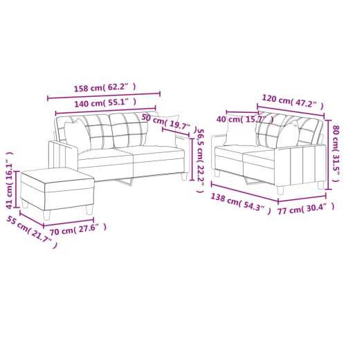 3-dijelni set sofa s jastucima krem od umjetne kože - Krema s jastucima i tabureom Cijena