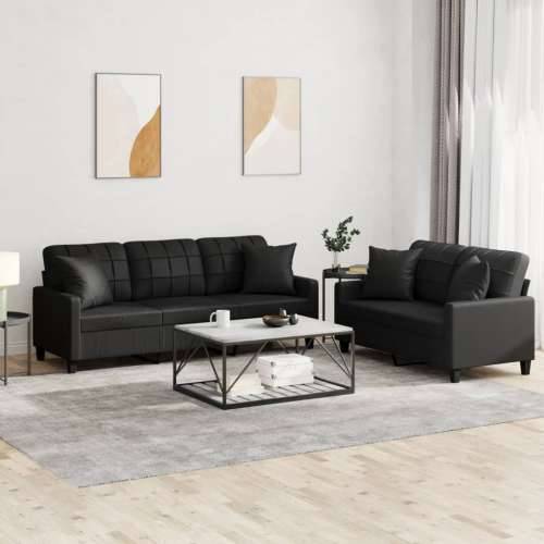 2-dijelni set sofa s jastucima crni od umjetne kože - Crna s jastučićima Cijena