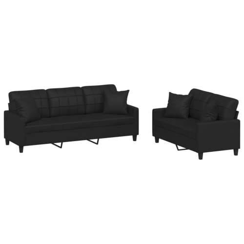 2-dijelni set sofa s jastucima crni od umjetne kože - Crna s jastučićima Cijena