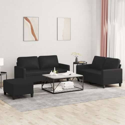 3-dijelni set sofa s jastucima crni od umjetne kože - Crna s jastučićima i tabureom Cijena