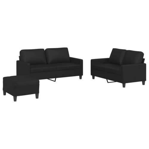 3-dijelni set sofa s jastucima crni od umjetne kože - Crna s jastučićima i tabureom Cijena