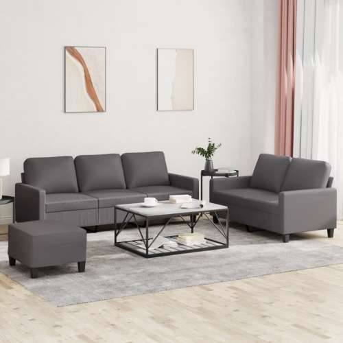 3-dijelni set sofa s jastucima sivi od umjetne kože - Siva s jastučićima i tabureom Cijena