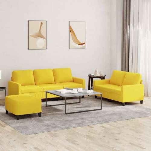 3-dijelni set sofa s jastucima svjetložuti od tkanine - Svjetložuta s jastučićima i tabureom Cijena