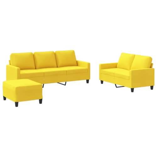 3-dijelni set sofa s jastucima svjetložuti od tkanine - Svjetložuta s jastučićima i tabureom Cijena