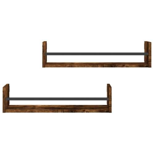 Zidne police s prečkama 2 kom dimljena boja hrasta 60x16x14 cm - Dimljeni hrast 60 x 16 x 14 cm 2 1 Cijena