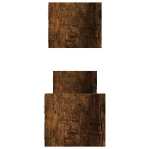 Zidne police s prečkama 2 kom dimljena boja hrasta 60x16x14 cm - Dimljeni hrast 60 x 16 x 14 cm 2 1 Cijena