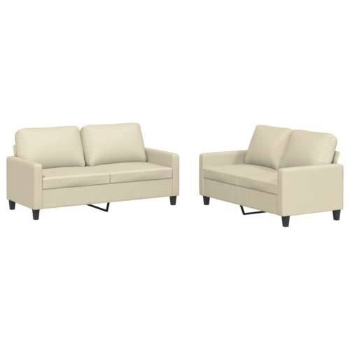 2-dijelni set sofa s jastucima krem od umjetne kože - Krema s jastučićima Cijena