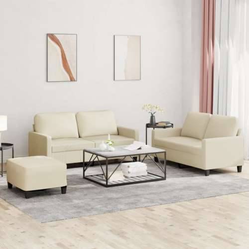 3-dijelni set sofa s jastucima krem od umjetne kože - Krema s jastučićima i tabureom Cijena