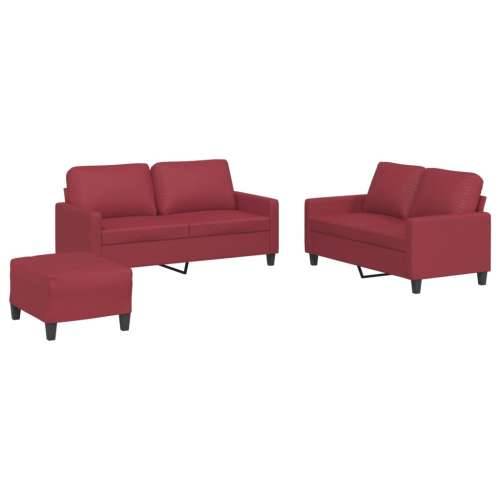 3-dijelni set sofa s jastucima boja vina od umjetne kože - boja crnog vina s jastučićima i tabureom Cijena