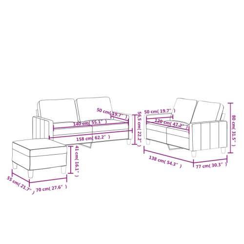3-dijelni set sofa s jastucima boja vina od umjetne kože - boja crnog vina s jastučićima i tabureom Cijena
