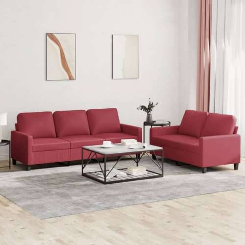 2-dijelni set sofa s jastucima boja vina od umjetne kože - boja crnog vina s jastučićima Cijena