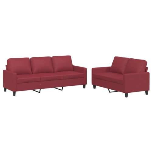 2-dijelni set sofa s jastucima boja vina od umjetne kože - boja crnog vina s jastučićima Cijena