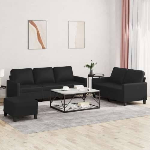 3-dijelni set sofa s jastucima crni od umjetne kože - Crna s jastučićima i tabureom Cijena