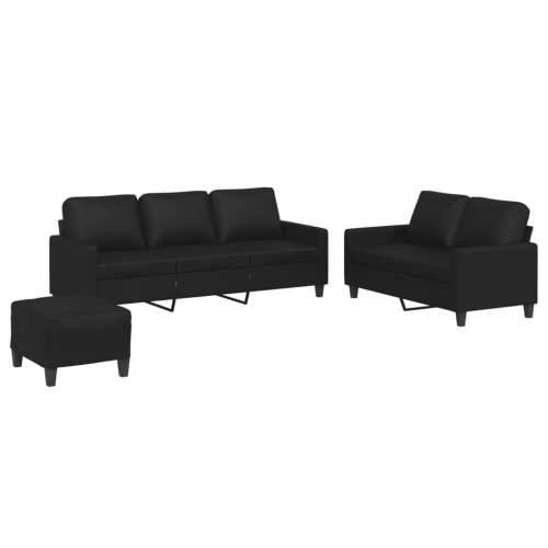 3-dijelni set sofa s jastucima crni od umjetne kože - Crna s jastučićima i tabureom Cijena