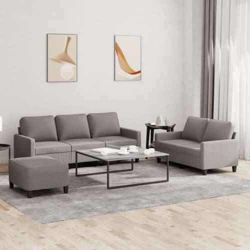 3-dijelni set sofa s jastucima smeđesivi od tkanine - Sivo-smeđa s jastučićima i tabureom Cijena