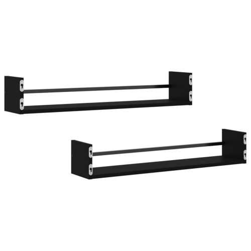 Zidne police s prečkama 2 kom crne 80x16x14 cm - Crna 80 x 16 x 14 cm 2 1 Cijena