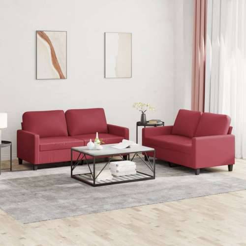 2-dijelni set sofa s jastucima boja vina od umjetne kože - boja crnog vina s jastučićima Cijena