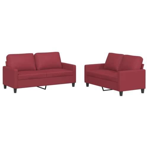 2-dijelni set sofa s jastucima boja vina od umjetne kože - boja crnog vina s jastučićima Cijena
