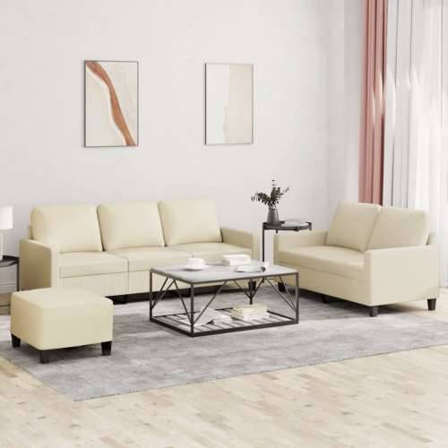 3-dijelni set sofa s jastucima krem od umjetne kože - Krema s jastučićima i tabureom Cijena
