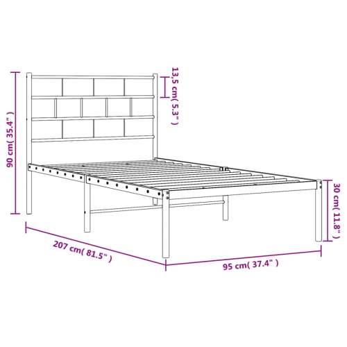 Metalni okvir za krevet s uzglavljem crni 90x200 cm - Crna 90 x 200 cm s uzglavljem Cijena