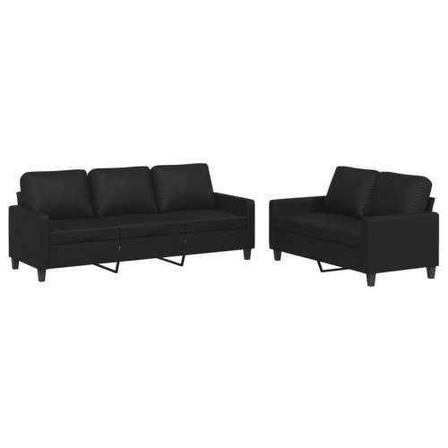 2-dijelni set sofa s jastucima crni od umjetne kože - Crna s jastučićima Cijena