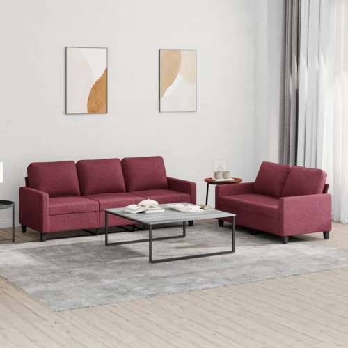 2-dijelni set sofa s jastucima crvena boja vina od tkanine - boja crnog vina s jastučićima Cijena