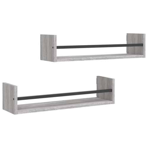 Zidne police s prečkama 2 kom boja hrasta sonome 60x16x14 cm - Sivi hrast sonoma 60 x 16 x 14 cm 2 1 Cijena