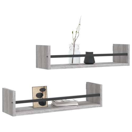 Zidne police s prečkama 2 kom boja hrasta sonome 60x16x14 cm - Sivi hrast sonoma 60 x 16 x 14 cm 2 1 Cijena