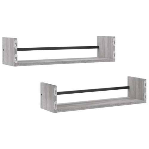 Zidne police s prečkama 2 kom boja hrasta sonome 60x16x14 cm - Sivi hrast sonoma 60 x 16 x 14 cm 2 1 Cijena