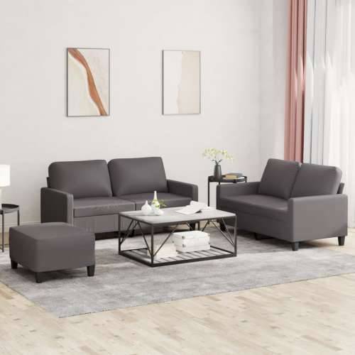 3-dijelni set sofa s jastucima sivi od umjetne kože - Siva s jastučićima i tabureom Cijena