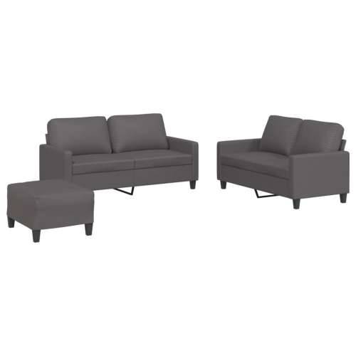 3-dijelni set sofa s jastucima sivi od umjetne kože - Siva s jastučićima i tabureom Cijena
