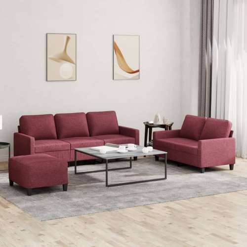 3-dijelni set sofa s jastucima crvena boja vina od tkanine - boja crnog vina s jastučićima i tabureom Cijena
