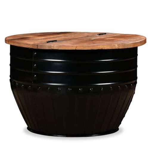 Stolić za Kavu od Masivnog Obnovljenog Drva Crni u Obliku Bačve Cijena