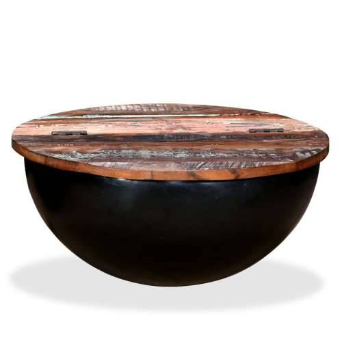 Stolić za Kavu od Masivnog Obnovljenog Drva Crni u Obliku Zdjele